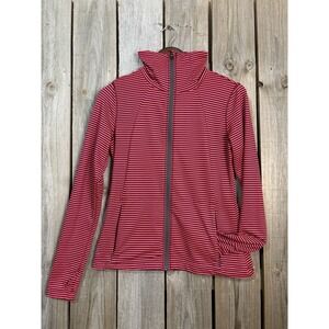 Lolë Women's Medium Athletic Zip Up Jacket Red Black Stripe Fitted